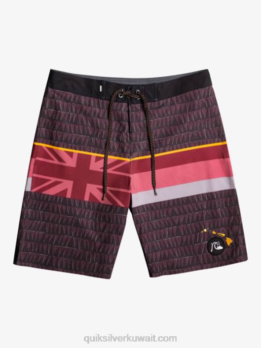 شورت متعرج مخطط باهت 20 لوح Quiksilver رجال 68001605 نبيذ روبي