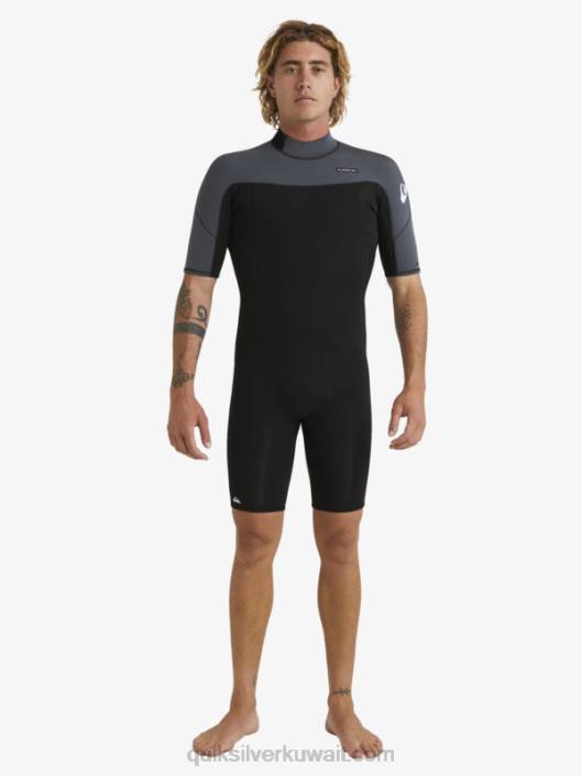 2 / 2mm جلسات يومية قصيرة الأكمام السوستة الخلفية Quiksilver رجال 68001433 أسود / مسدس معدني