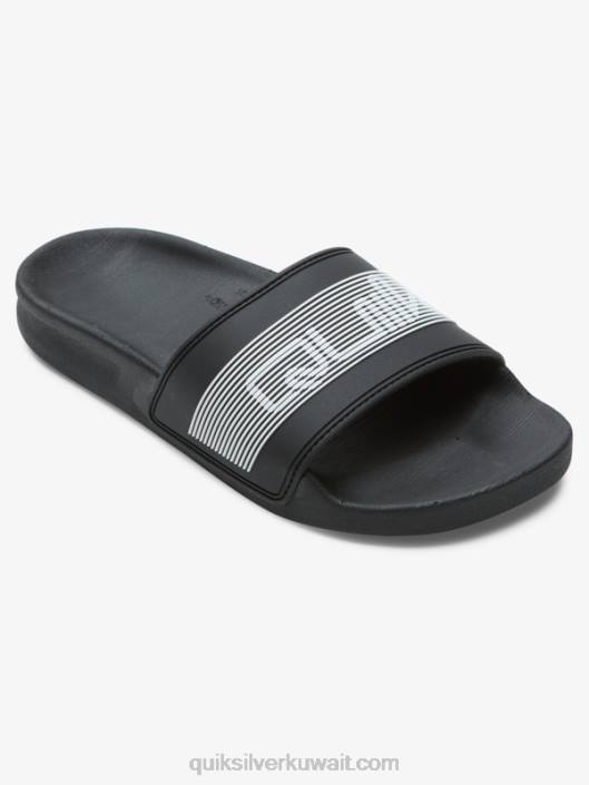 8-16 صندل منزلق بعلامة نصية من ريفي Quiksilver أولاد 68002161 أسود