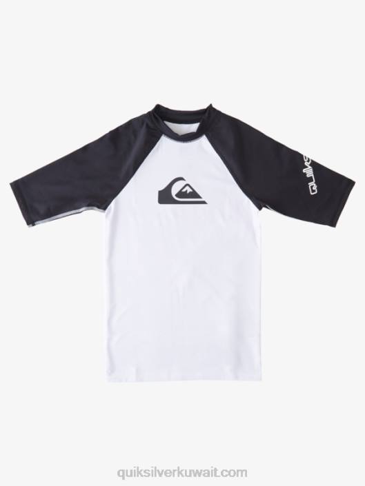 8-16 كل الأوقات قصيرة الأكمام upf 50 rashguard Quiksilver أولاد 68002245 أبيض أسود