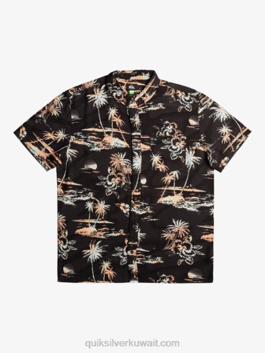 قميص قطني بأكمام قصيرة من إيرفلو Quiksilver رجال 68001369 تدفق الهواء الأسود