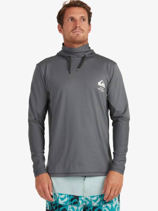تي شيرت ووترمان انجلر بغطاء للرأس بأكمام طويلة UPF 50 Quiksilver رجال 68001848 ظل اسود