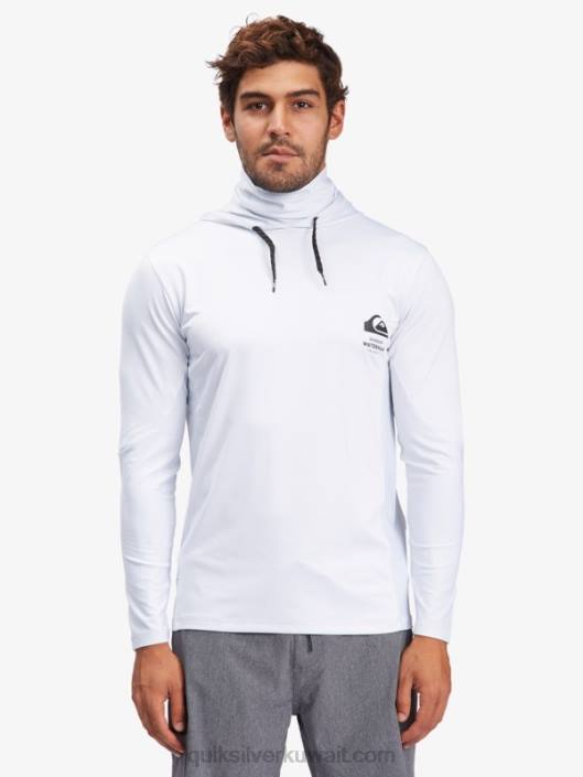 تي شيرت ووترمان انجلر بغطاء للرأس بأكمام طويلة UPF 50 Quiksilver رجال 68001850 أبيض